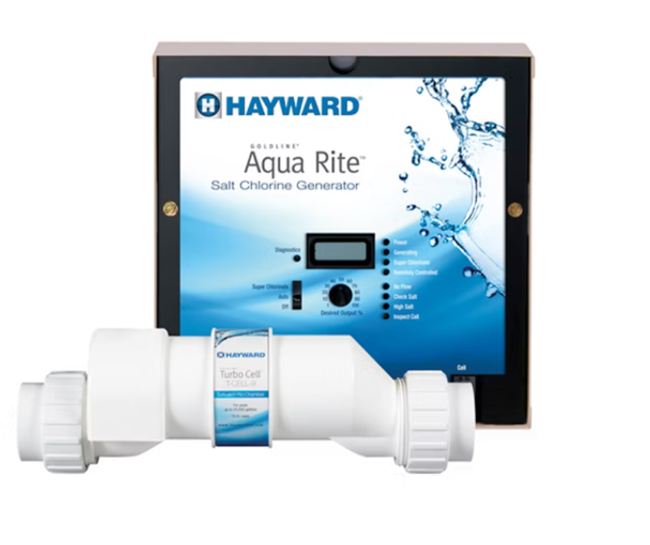 Une photo d'un générateur de chlore au sel Hayward Aqua Rite