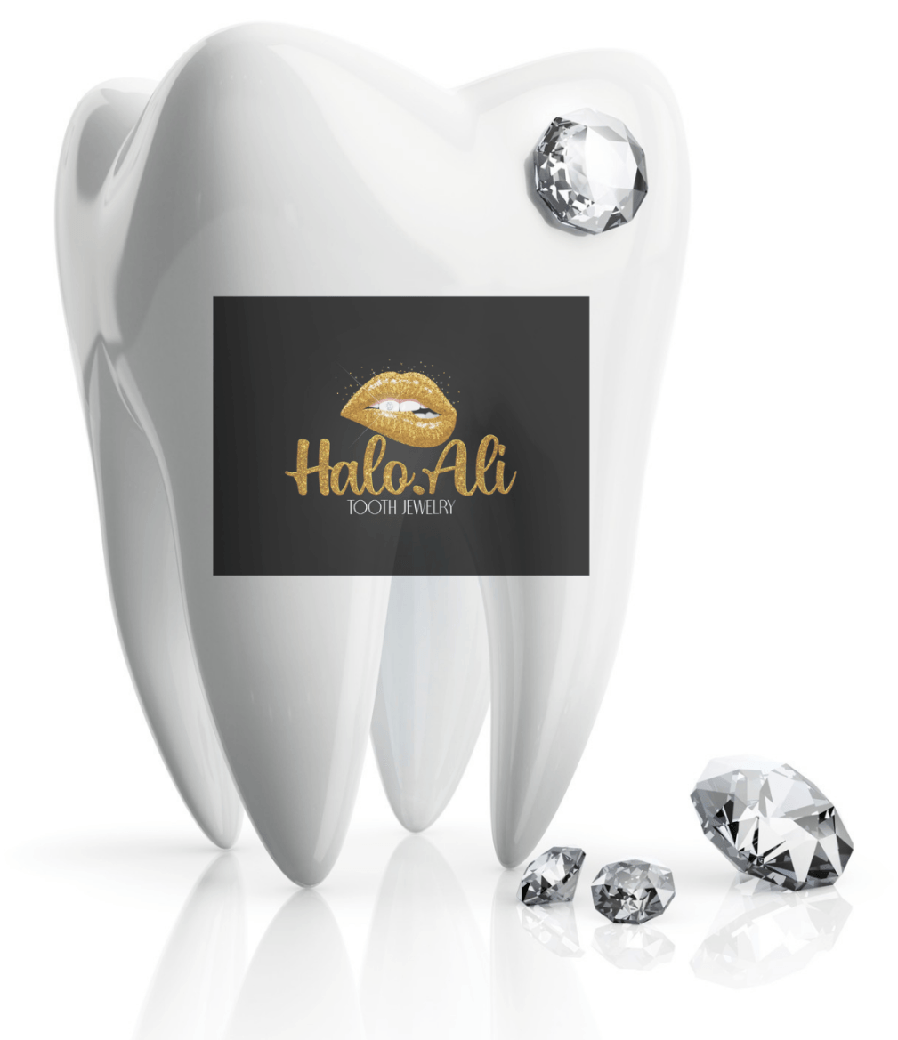 Tooth with gems and Halo Ali logo