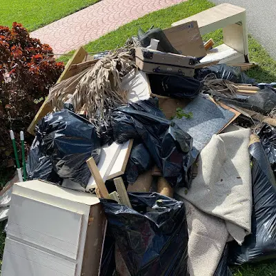A pile of trash is sitting on the side of the road.