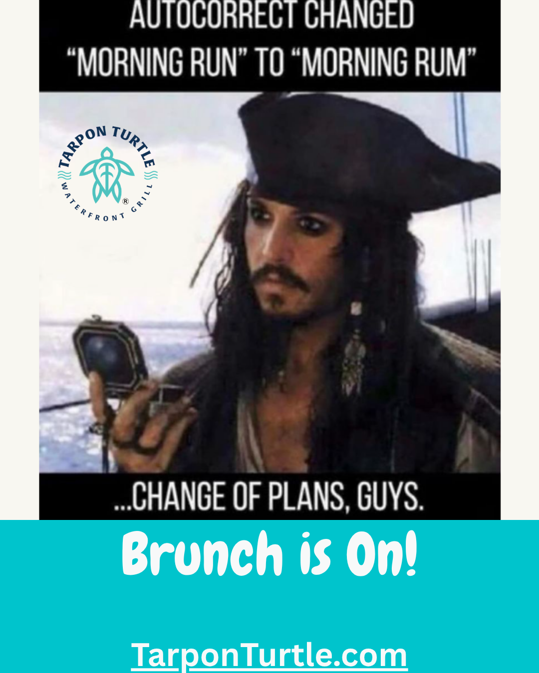 A meme showing Captain Jack Sparrow holding a compass, with text about a morning run autocorrecting to morning rum.