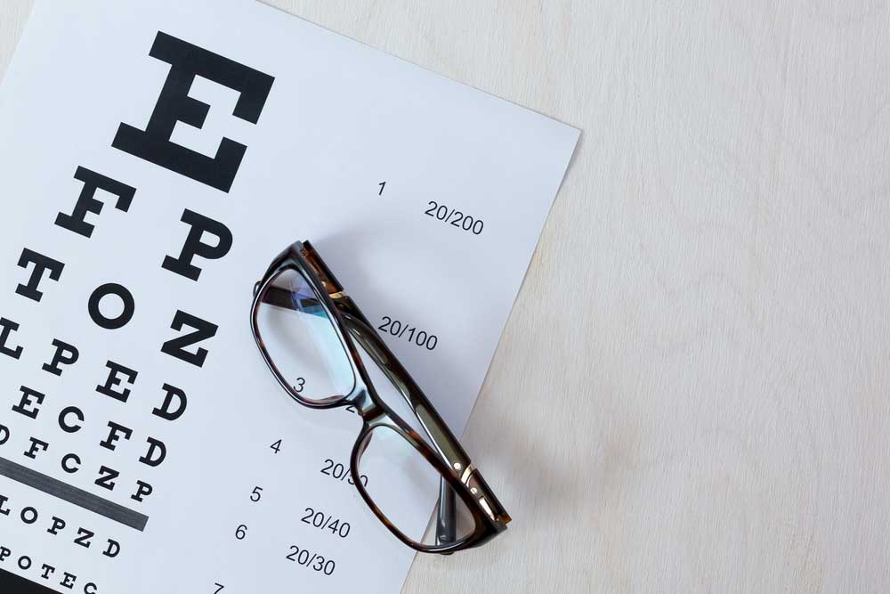 Close Up Image Of An Eye Glasses And Eyesight Test Chart