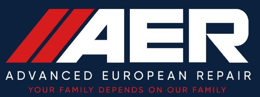 a red white and blue logo for aer advanced european repair