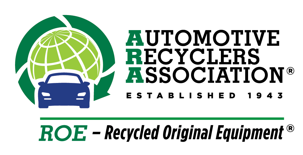 The logo for the automotive recyclers association shows a car and a globe