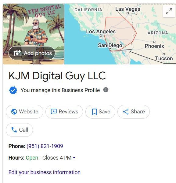 A screenshot of a business profile for kjm digital guy llc