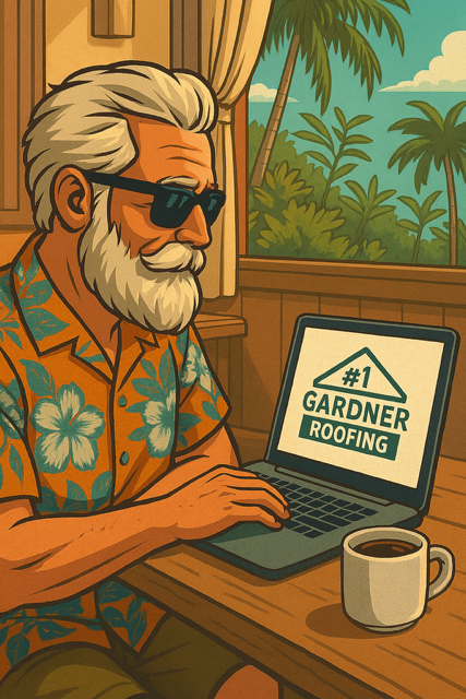 A man is sitting at a table with a laptop and a cup of coffee.