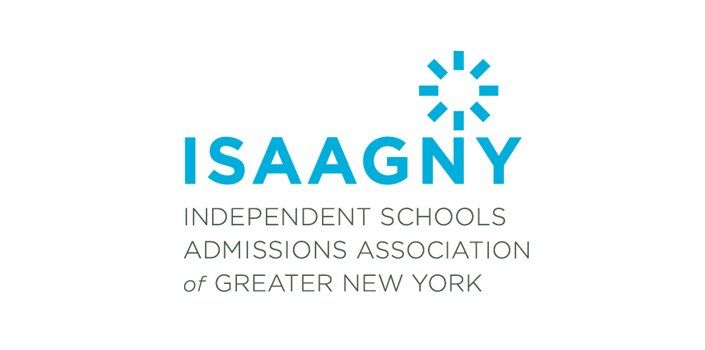 Logo for the Independent Schools Admissions Association of Greater New York: ISAAGNY. Cyan text and a sunburst icon.