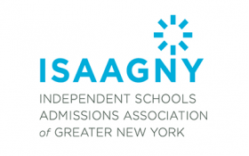 Logo for ISAAGNY (Independent Schools Admissions Association of Greater New York) in blue and gray.