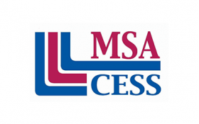 Logo for MSA CESS: Blue and red block letters with the words