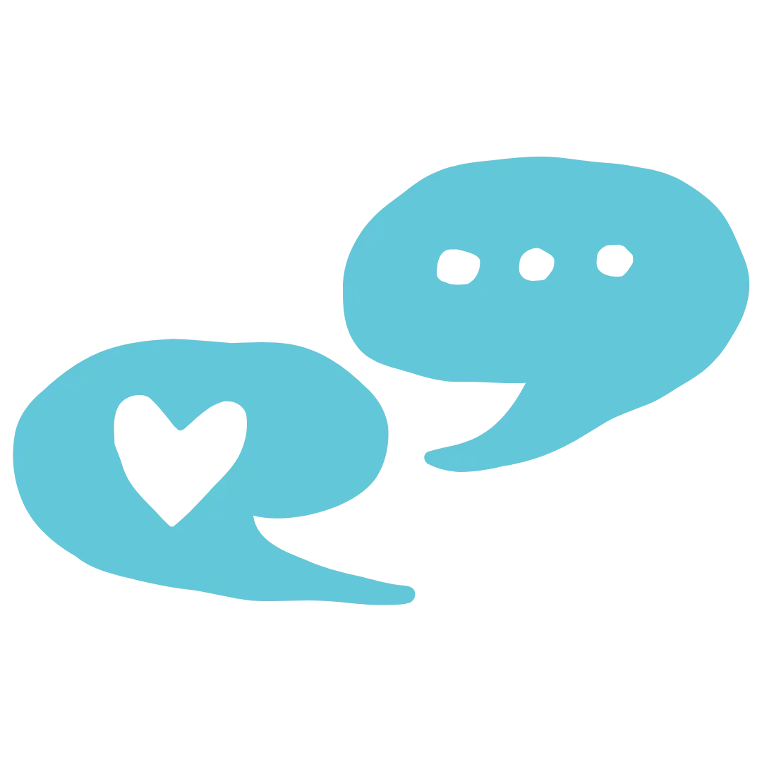 Two blue speech bubbles with a heart in the middle.