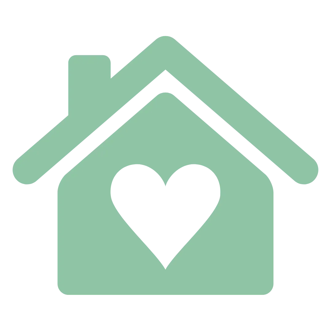 A green house with a heart inside of it.