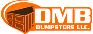 A logo for DMB Dumpsters with an orange dumpster