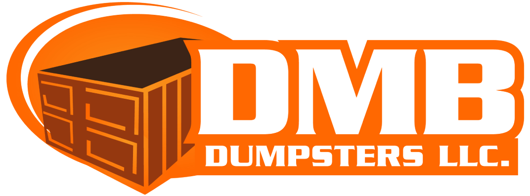 A logo for DMB Dumpsters with an orange dumpster