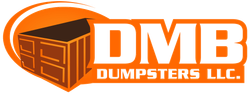 A logo for DMB Dumpsters with an orange dumpster