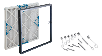 A picture of a filter and screws on a white background.