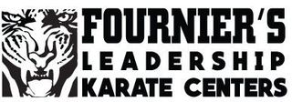 the logo for fournier 's leadership karate centers has a tiger on it .