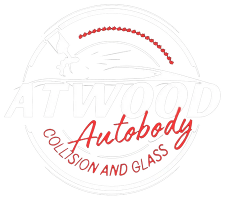 White Atwood Autobody logo with red text and a dotted arc.