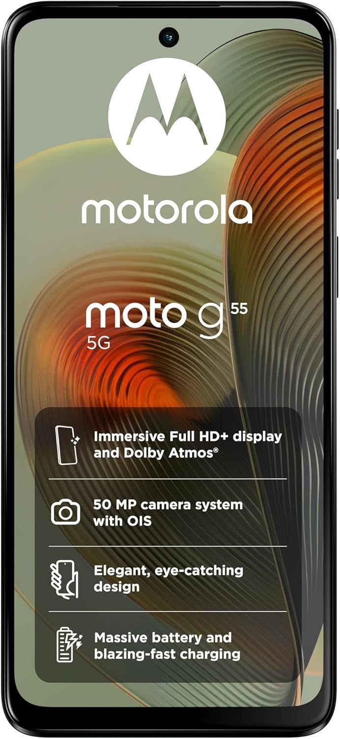 Motorola moto g53 5G smartphone with features listed on the screen.