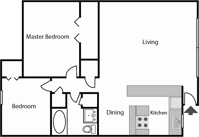 2 bedrooms 1 bathroom floor plan
