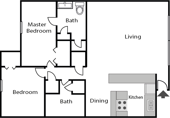 2 bedrooms 2 bathrooms floor plan