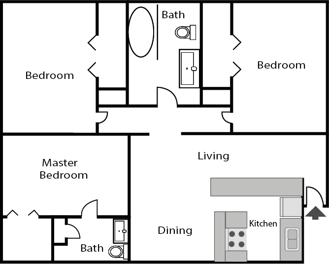 3 bedrooms 2 bathrooms floor plan
