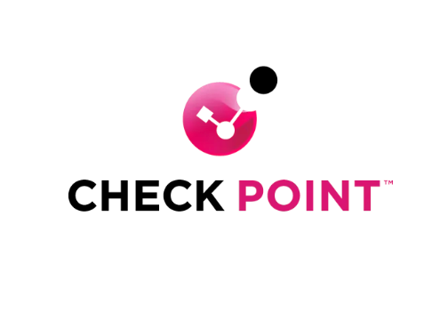 Checkpoint logo: Pink and black icon of a connected network within a pink circle, with 