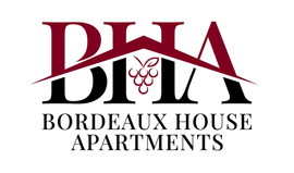 Bordeaux House Apartments logo. Dark text on top with light grey text on the bottom.