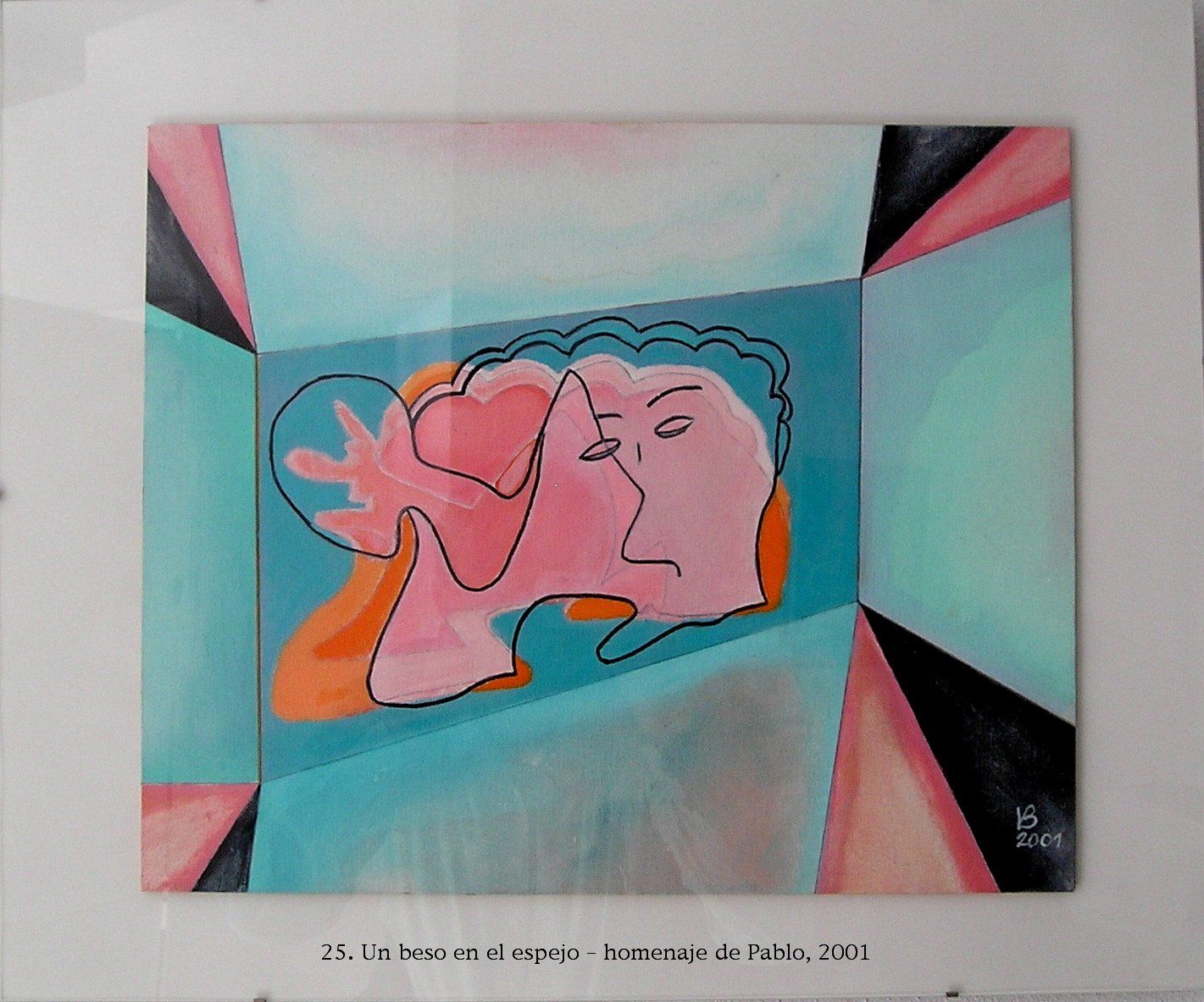 Ein Gemälde von einem Mann und einer Frau, die sich küssen