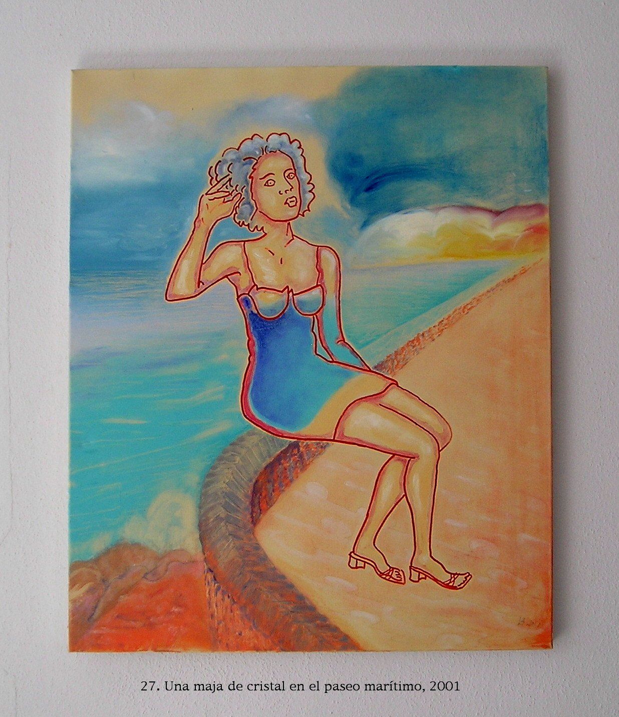 Ein Gemälde einer Frau im Badeanzug ist auf das Jahr 2001 datiert