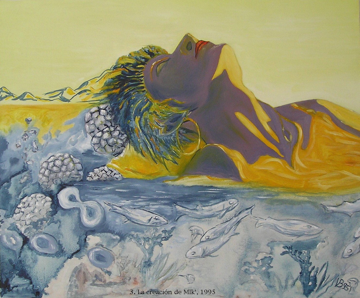 Ein Gemälde einer Frau, die im Wasser liegt