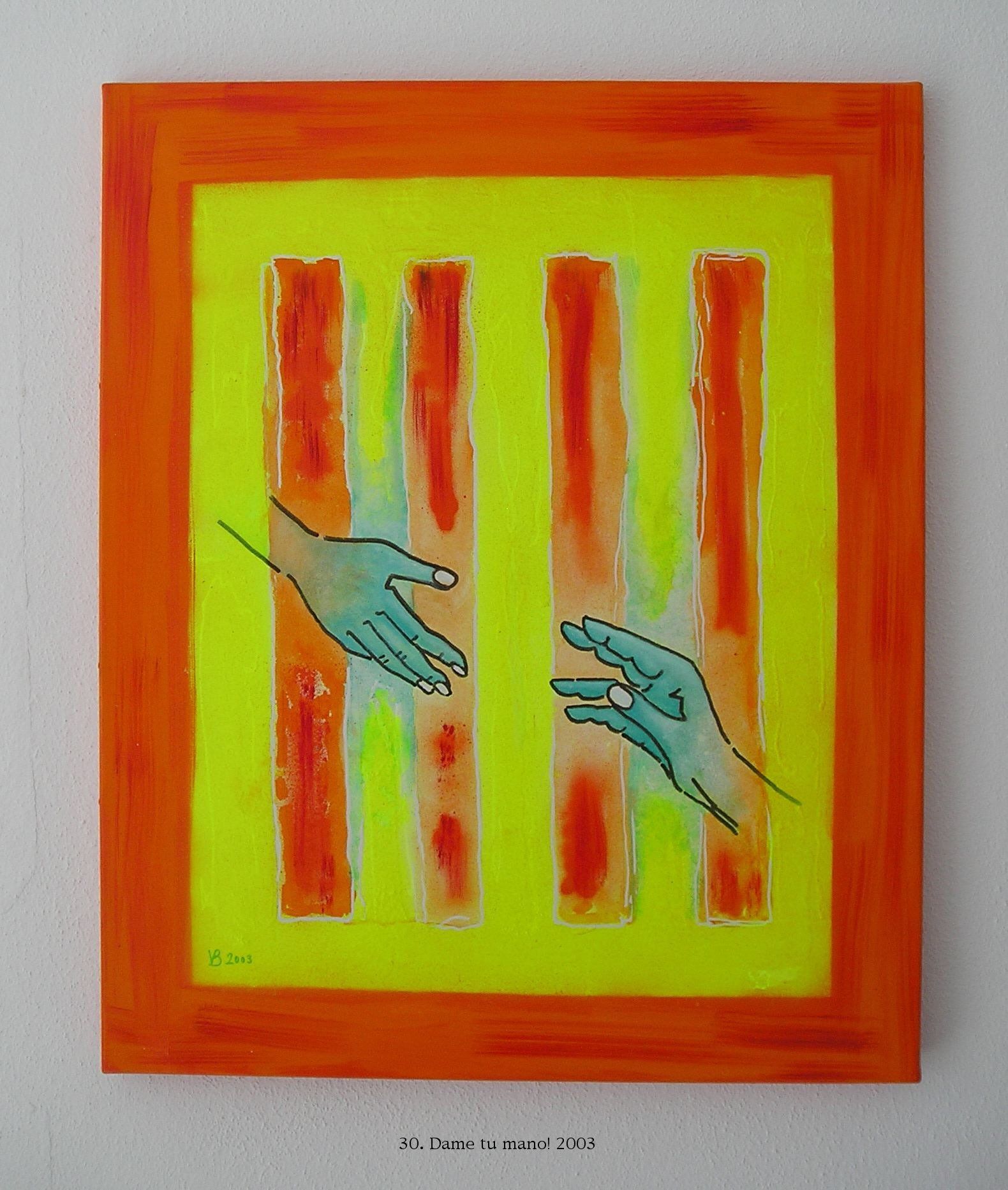 Ein Gemälde von zwei nacheinander greifenden Händen