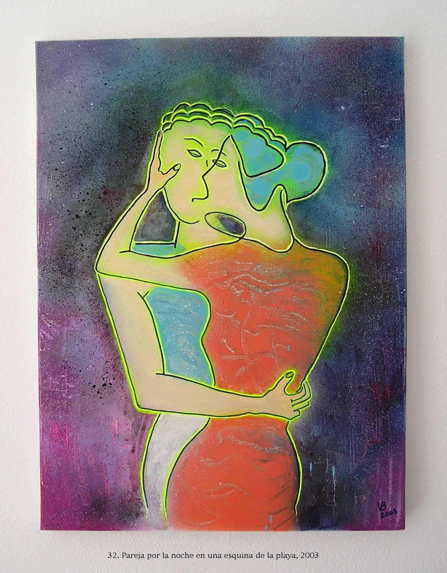 Ein Gemälde von einem Mann und einer Frau, die sich umarmen