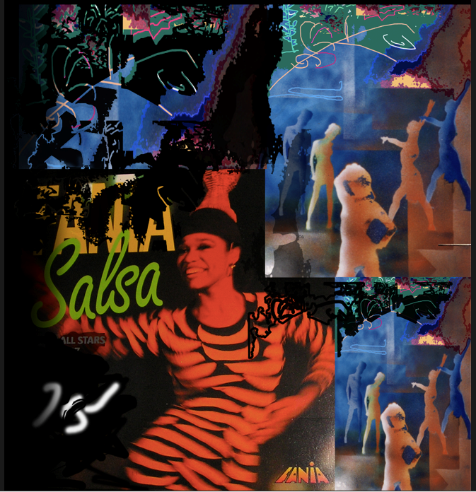 Eine Frau in einem Kleid mit Zebramuster ist auf dem Cover eines Salsa-Albums zu sehen