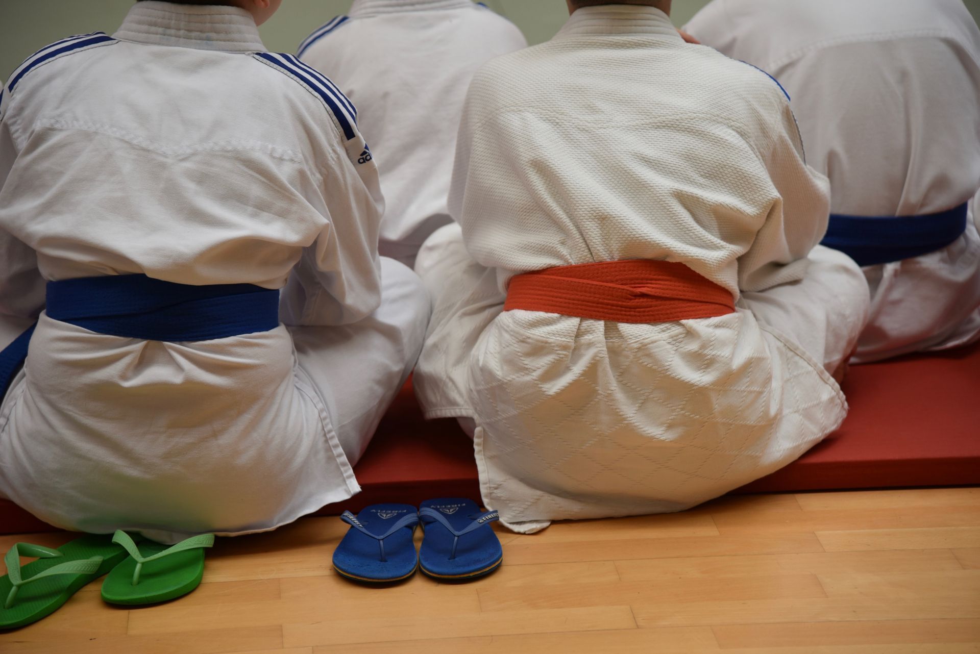 People in white martial arts uniforms.
