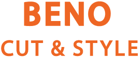 Der orangefarbene Text lautet „BENO CUT & STYLE“.