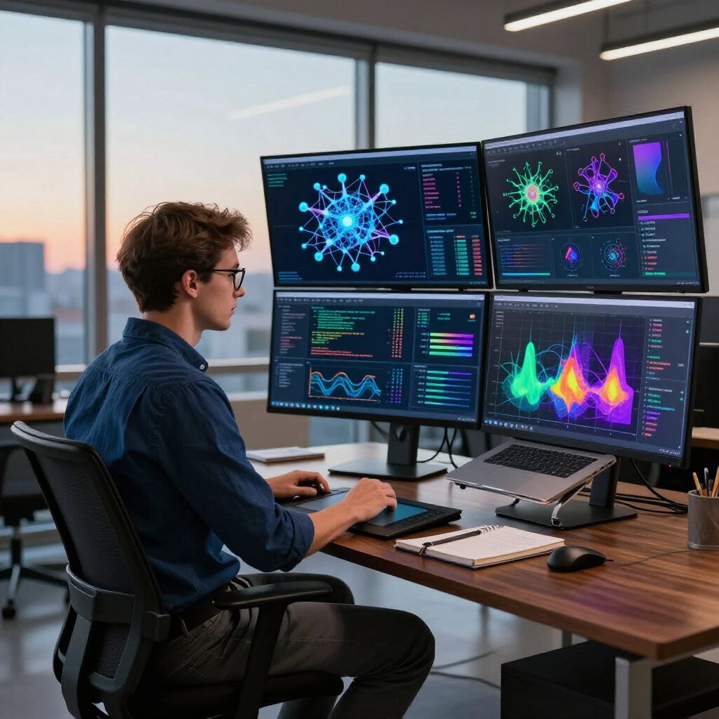 A supply chain manager using a tablet with an AI-powered logistics optimization tool to track shipments and predict delivery times