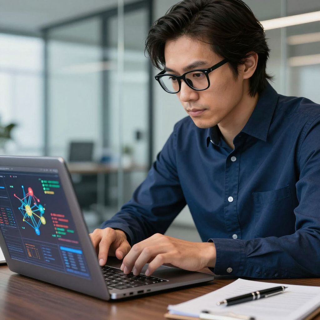 A business owner smiling while looking at a dashboard that visualizes the time and cost savings achieved through n8n automation