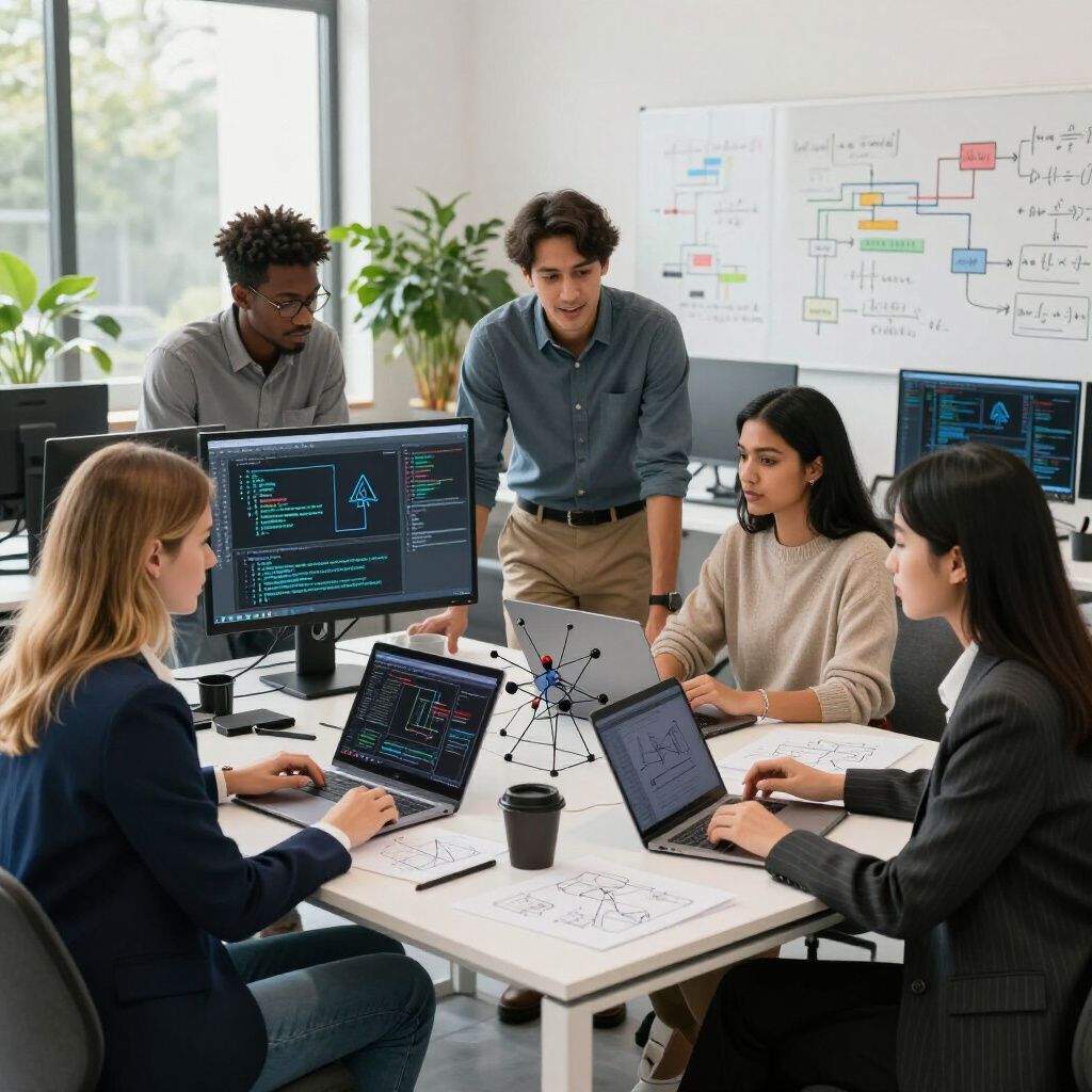 A flowchart diagram on a glass wall detailing the user journey for a custom-built B2B software application