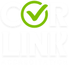 A green check mark is in the middle of the word cor link.