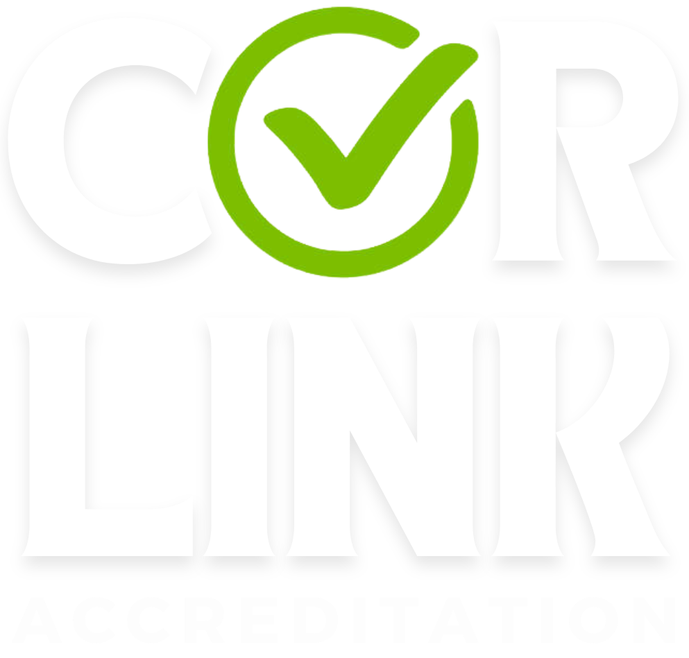 A green check mark is in the middle of the word cor link.