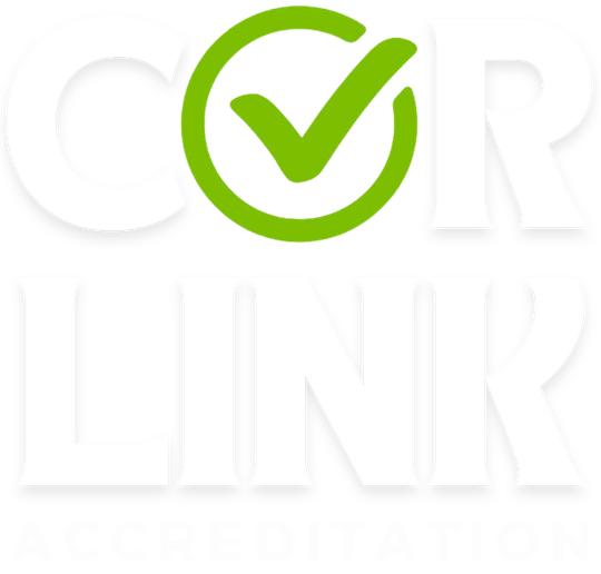 COR-LINK accreditation logo with a green checkmark inside a circle. 