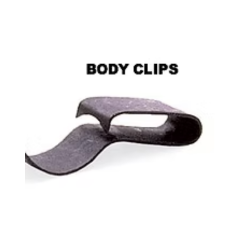 Body clip, a curved metal fastener.