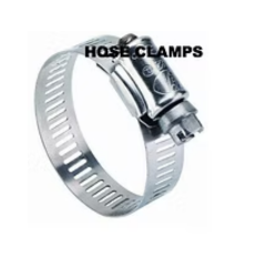 Metal hose clamp with a screw mechanism.
