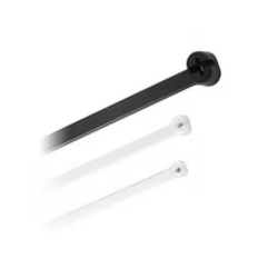 Black and white cable ties with a round head.