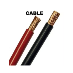 Red and black electrical cables with exposed copper wire ends.
