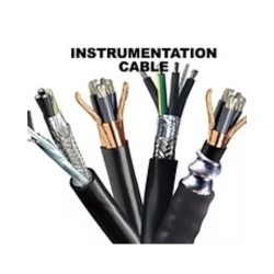 Instrumentation cables of various types, exposed wire ends, black sheaths, for industrial use.