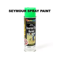 Green Seymour spray paint can with inverted tip marker.