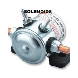 Silver solenoid with copper terminals and the word 