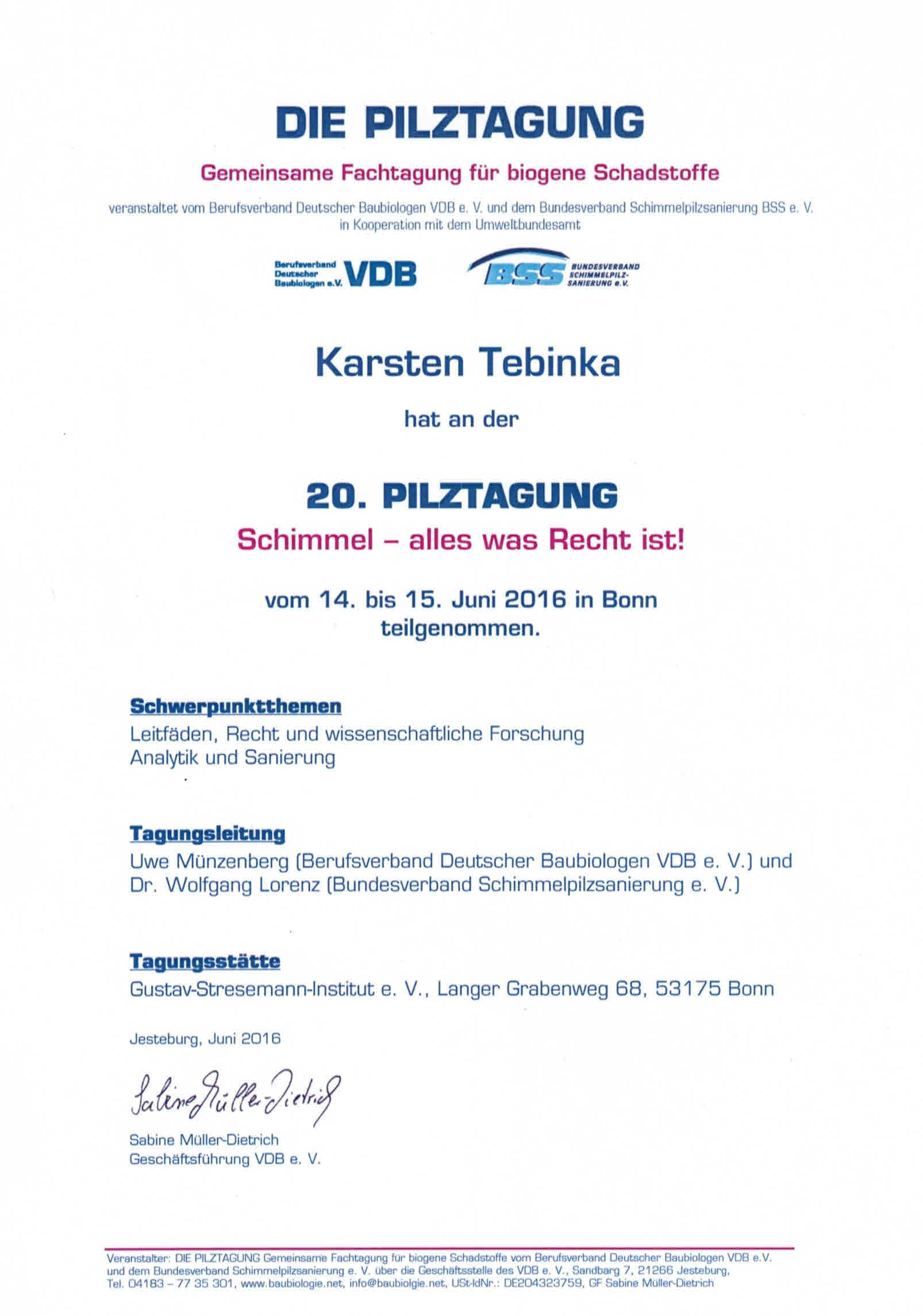 Es handelt sich um eine Urkunde auf der die Pilztagung steht.