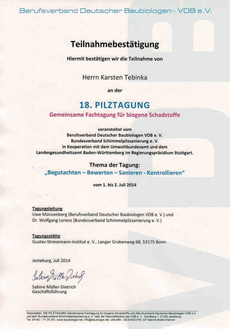 A certificate that says teilnahmebestätigung on it