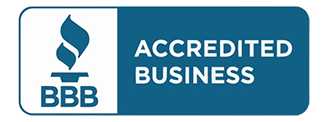 Blue BBB Accredited Business logo with a flame icon and the text 